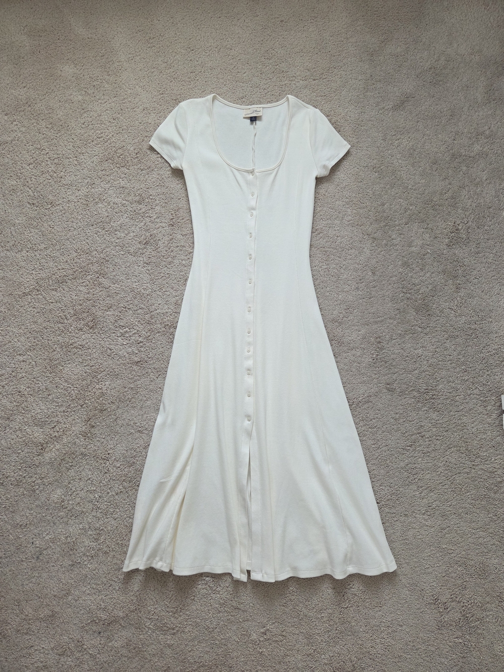 Universal Thread Cream Button-Front Scoop-Neck Midi Dress